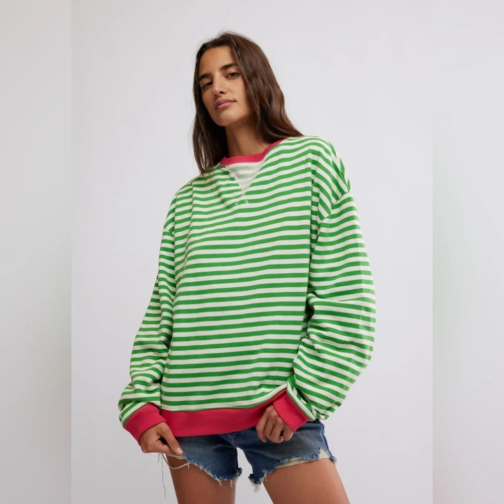 NWOT Free People Classic Striped Oversized Crewneck Pullover Size Medium